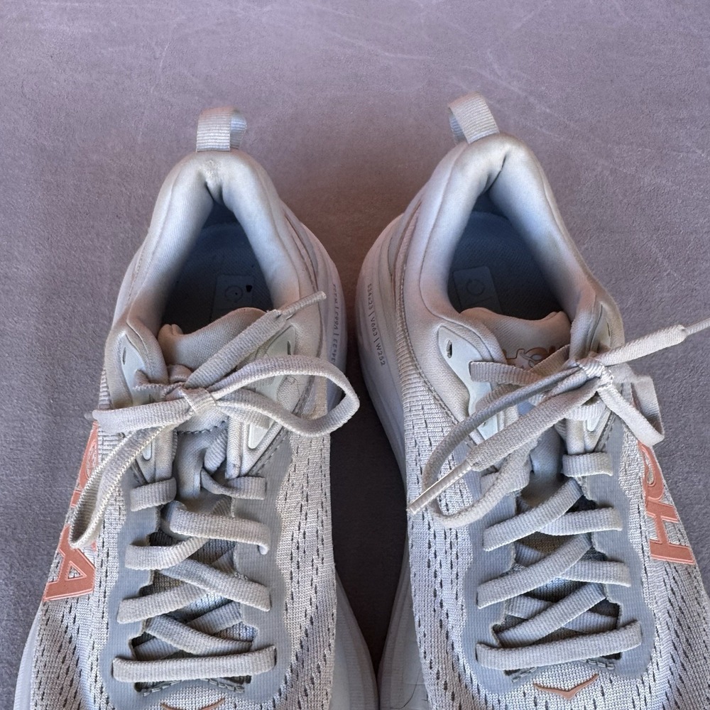 Hoka One One Women's White Sneakers with Pink Logo - Picture 5 of 16
